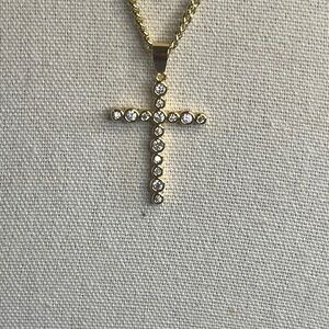 Gold and Silver Crystal Cross Necklace